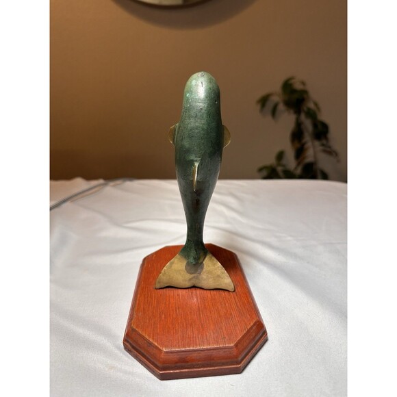 Vintage Mid Century Brass Dolphin Sculpture Statue Nautical Decor Dolphin 7” - Picture 4 of 7